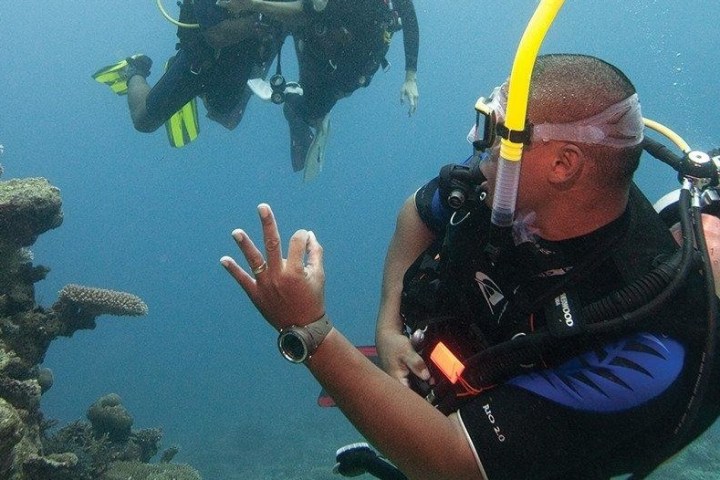 a person swimming underwater